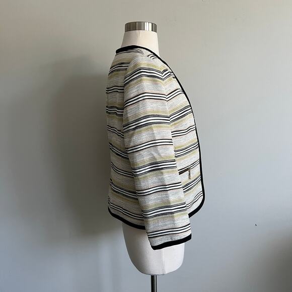 Kasper Open Blazer Jacket Zipper Detail Striped 3/4 Sleeve 4 Ivory Multi NWT - Picture 5 of 9